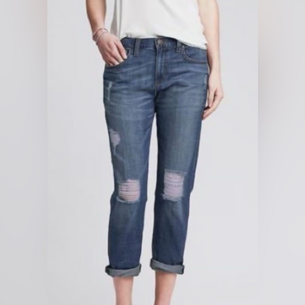 Banana Republic Boyfriend Distressed Jeans Sz 27 Relaxed Fit 90s Bohemian Modern